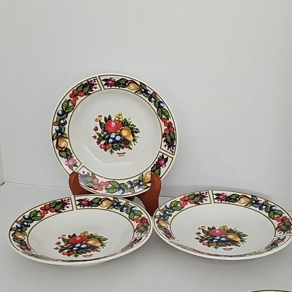 Tabletops Unlimited Tivoli Gardens Bowls 8" soup salad set-3 fruit butterfly - Picture 8 of 11